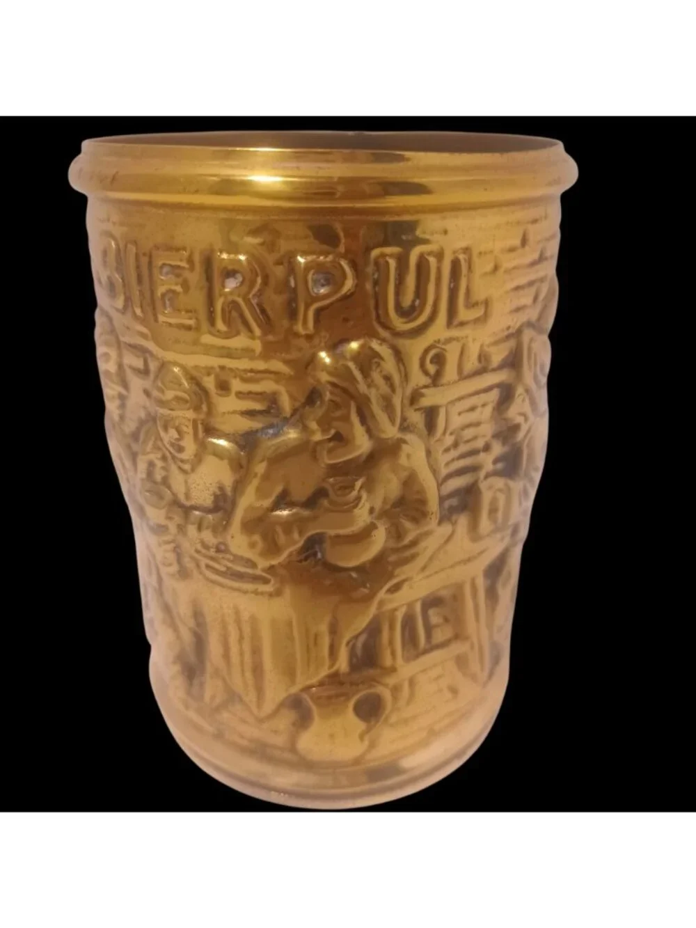 Vtg Brass Beer Mug Decorative Bierpul Cup Embossed Tavern Scene Made in Holland